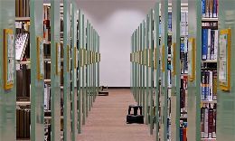 aisle of shelves filled with books